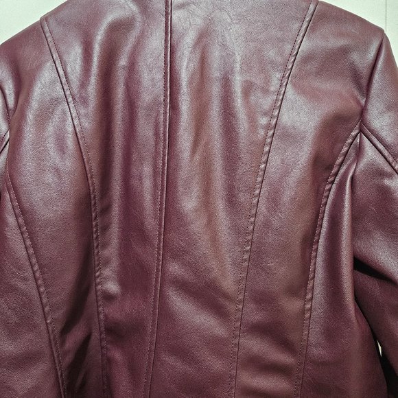 NEW Liz Claiborne Removable Faux Fur Collar Zip Coat size L Faux Leather Maroon - Picture 2 of 15